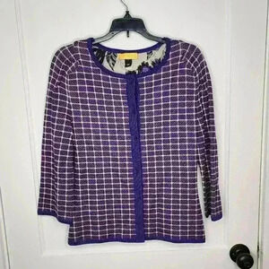 SOCA ST JOHN Blurple Metallic Knit Cardigan Sweater Sz Small Wool Silk Cashmere